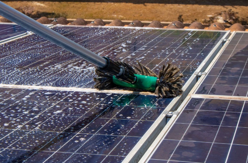 Solar panel being cleaned