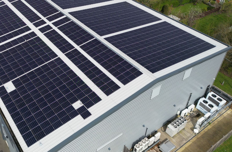 Warehouse in England with solar panels on roof
